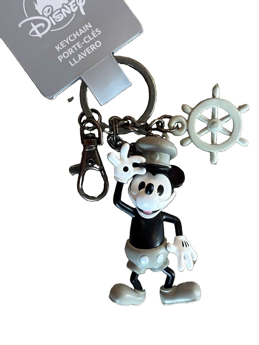 Disney Mickey Mouse Steamboat Willie Keychain w/ Ship Wheel Charm